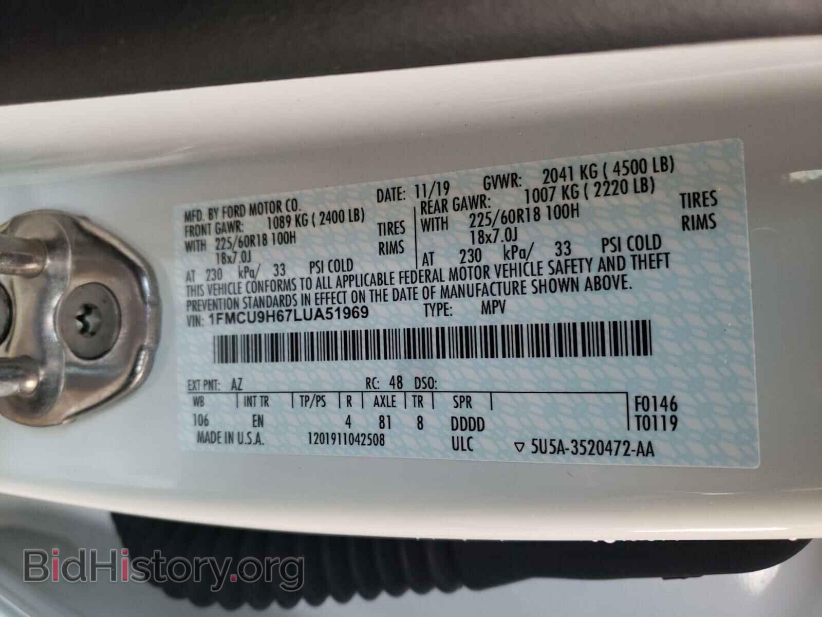 2020 FORD ESCAPE - VIN: 1FMCU9H67LUA51969 - Photo 10