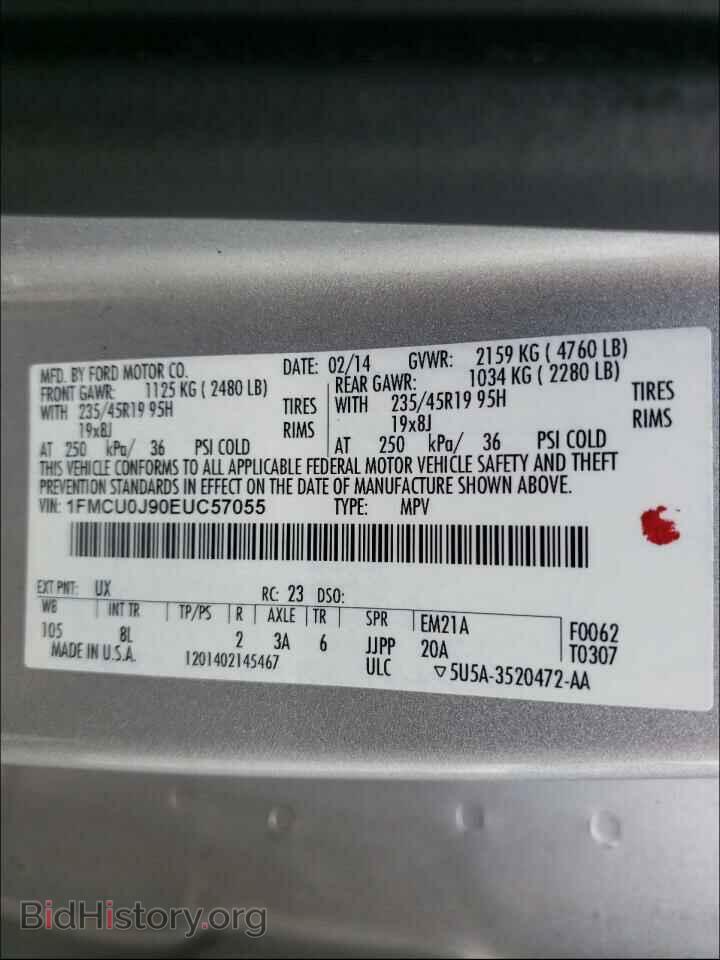 2014 FORD ESCAPE - VIN: 1FMCU0J90EUC57055 - Фото 10