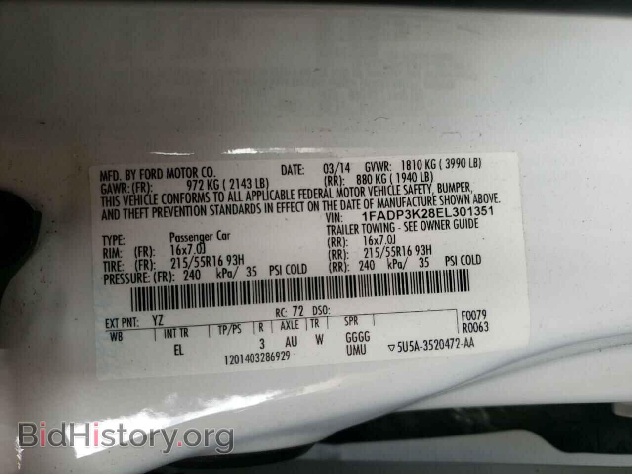 2014 FORD FOCUS - VIN: 1FADP3K28EL301351 - Фото 10