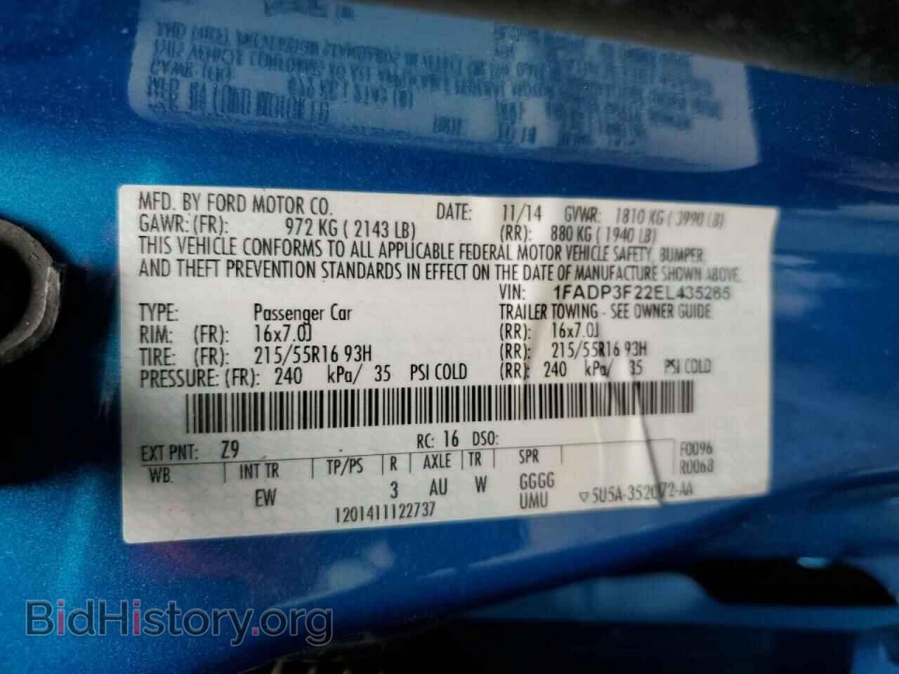 2014 FORD FOCUS - VIN: 1FADP3F22EL435265 - Фото 10