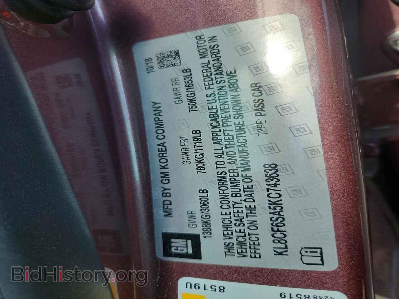 2019 CHEVROLET SPARK - VIN: KL8CF6SA5KC743638 - Фото 12