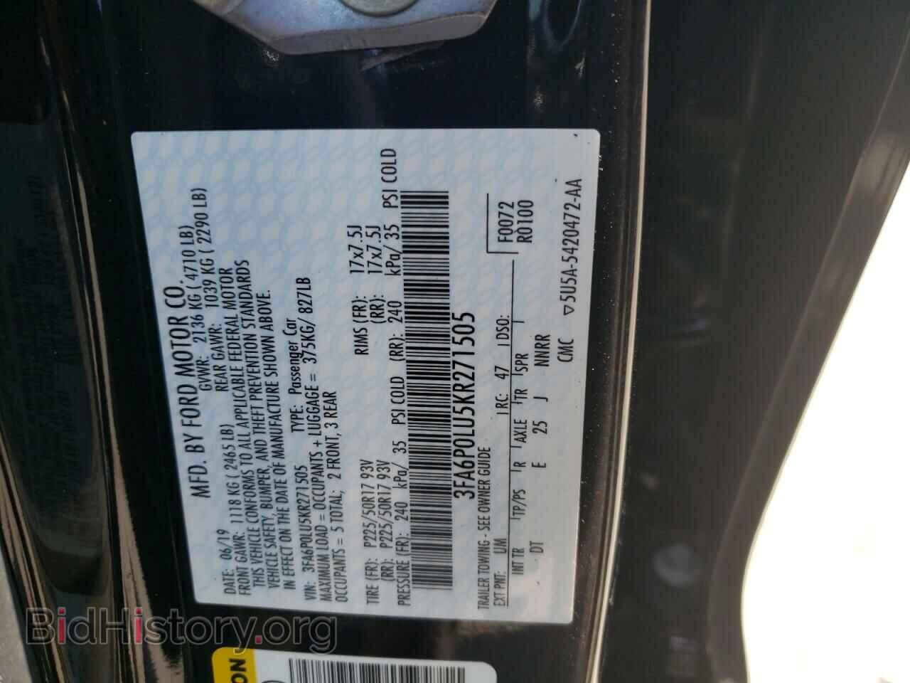 2019 FORD FUSION - VIN: 3FA6P0LU5KR271505 - Фото 10