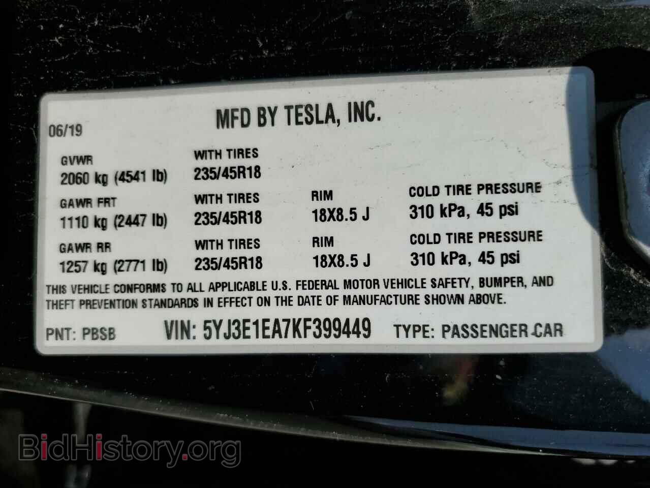 2019 TESLA MODEL 3 - VIN: 5YJ3E1EA7KF399449 - Photo 12