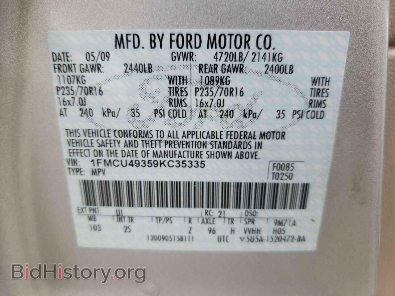2009 FORD ESCAPE - VIN: 1FMCU49359KC35335 - Фото 10
