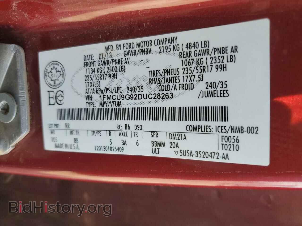 2013 FORD ESCAPE - VIN: 1FMCU9G92DUC28263 - Фото 13