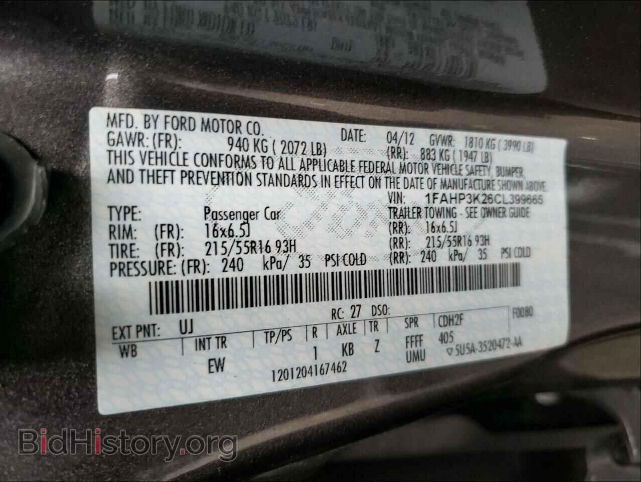 2012 FORD FOCUS - VIN: 1FAHP3K26CL399665 - Фото 10