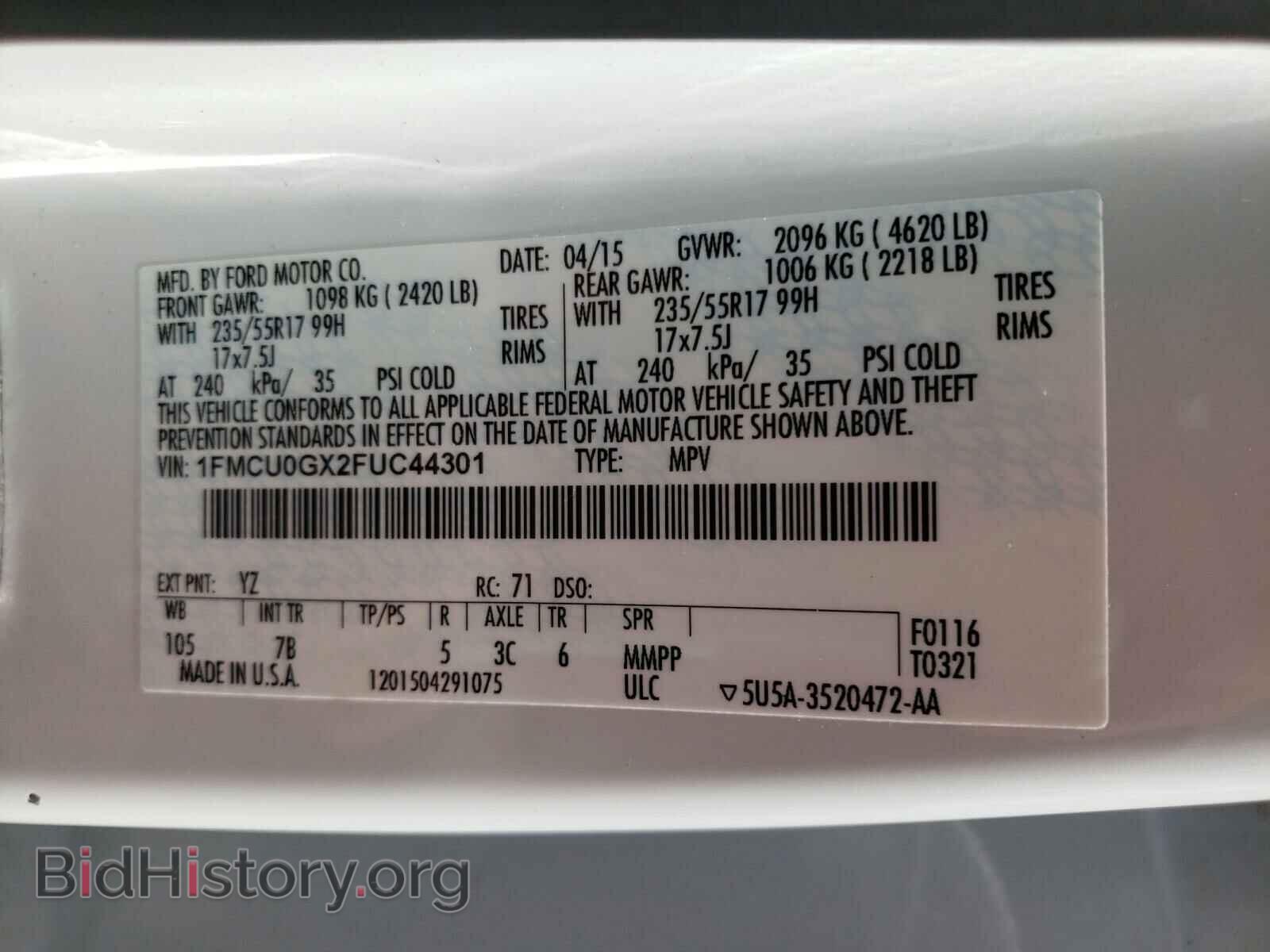 2015 FORD ESCAPE - VIN: 1FMCU0GX2FUC44301 - Photo 10
