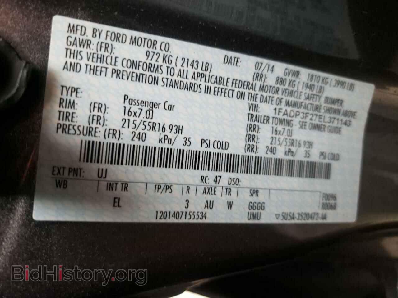 2014 FORD FOCUS - VIN: 1FADP3F27EL371143 - Фото 10
