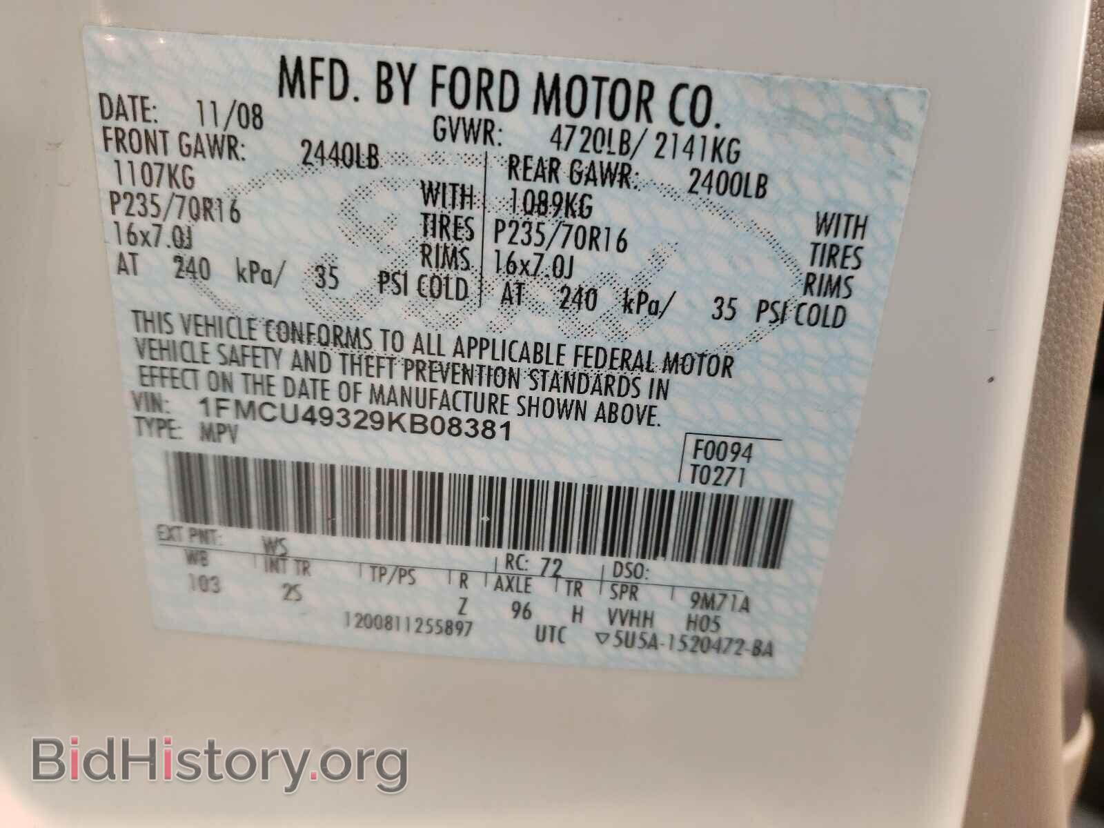 2009 FORD ESCAPE - VIN: 1FMCU49329KB08381 - Фото 10