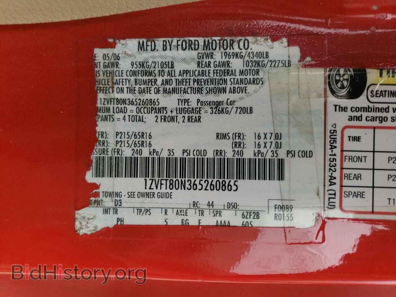 2006 FORD MUSTANG - VIN: 1ZVFT80N365260865 - Фото 10