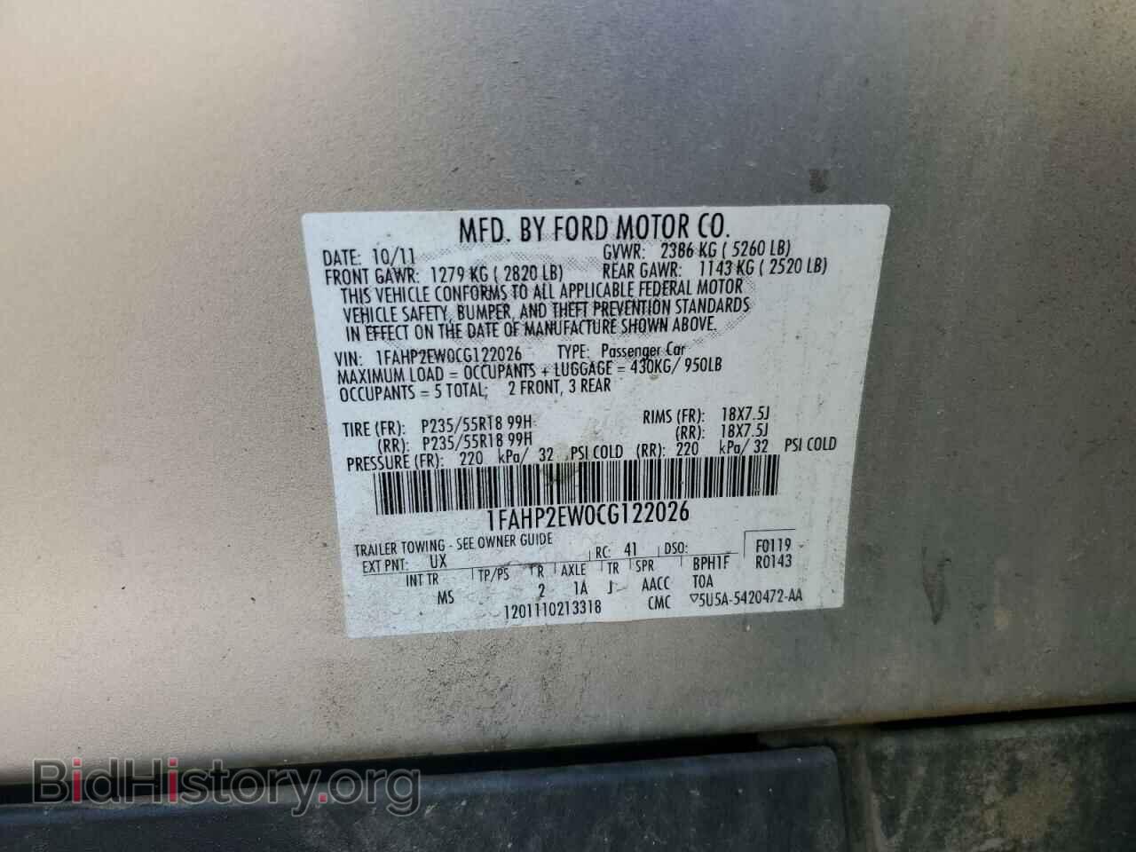 2012 FORD TAURUS - VIN: 1FAHP2EW0CG122026 - Photo 12
