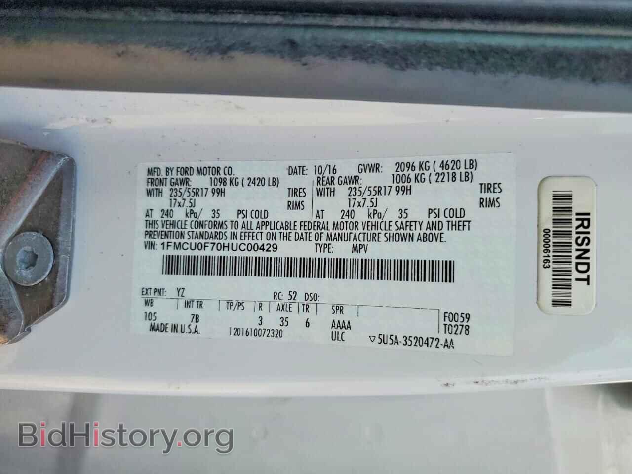 2017 FORD ESCAPE - VIN: 1FMCU0F70HUC00429 - Photo 13