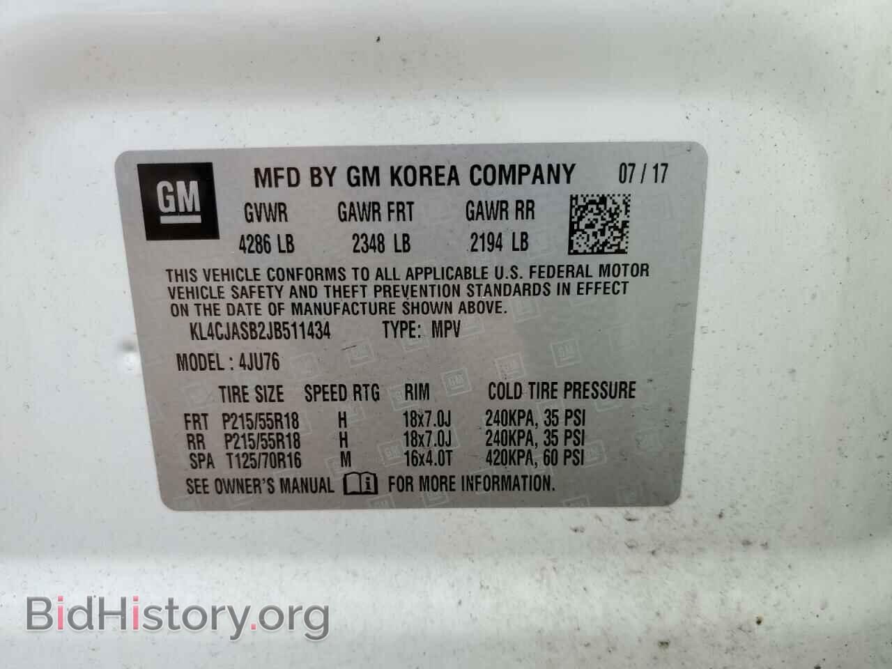 2018 BUICK ENCORE - VIN: KL4CJASB2JB511434 - Фото 10