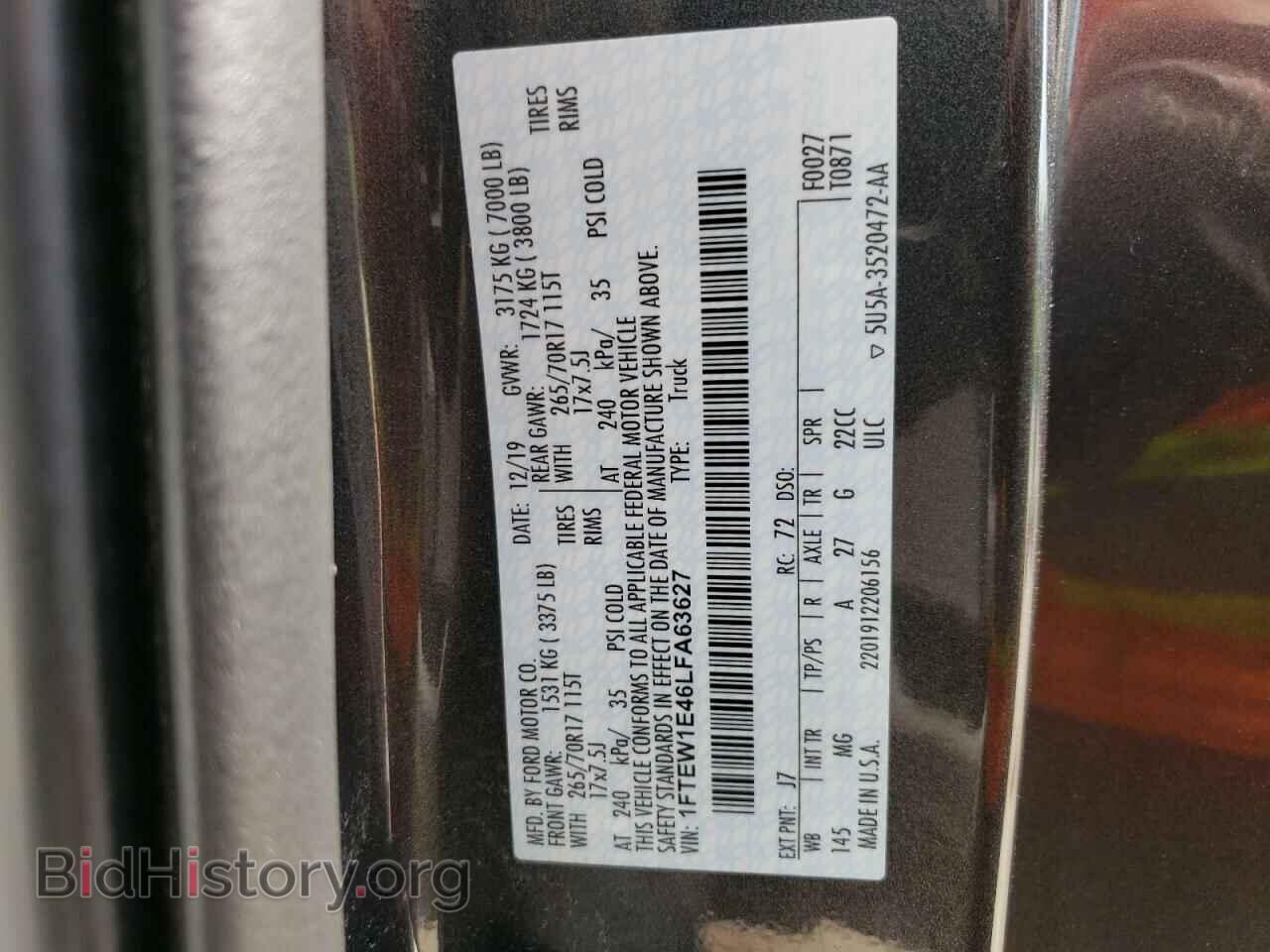 2020 FORD F-150 - VIN: 1FTEW1E46LFA63627 - Фото 12