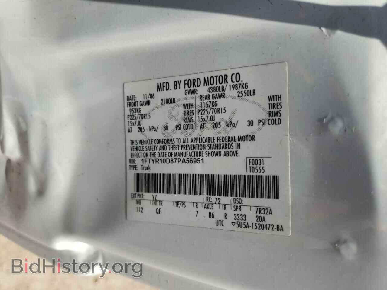 2007 FORD RANGER - VIN: 1FTYR10D87PA56951 - Фото 10