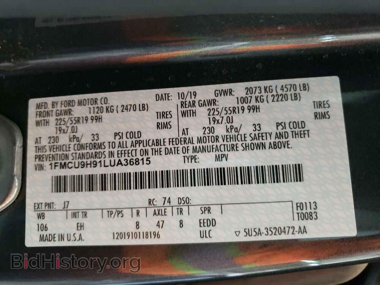 2020 FORD ESCAPE - VIN: 1FMCU9H91LUA36815 - Фото 10