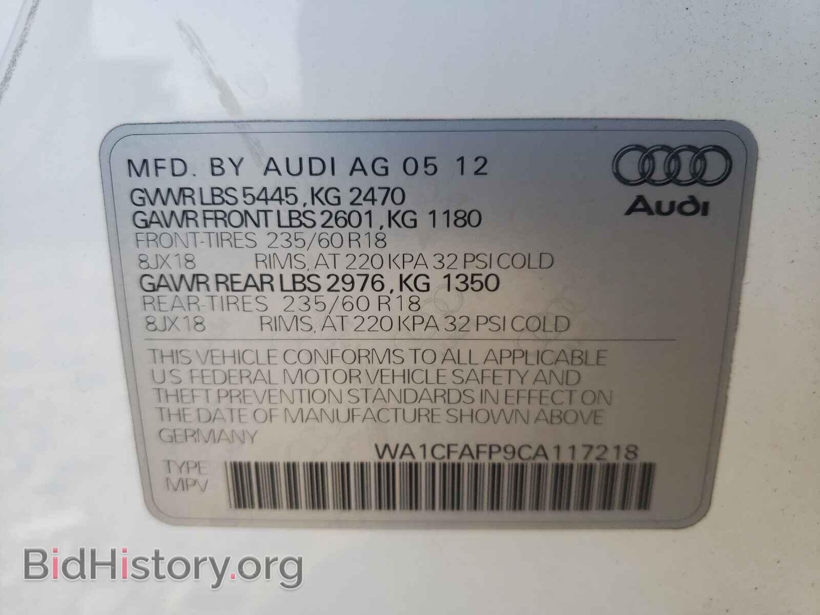 2012 AUDI Q5 - VIN: WA1CFAFP9CA117218 - Photo 10