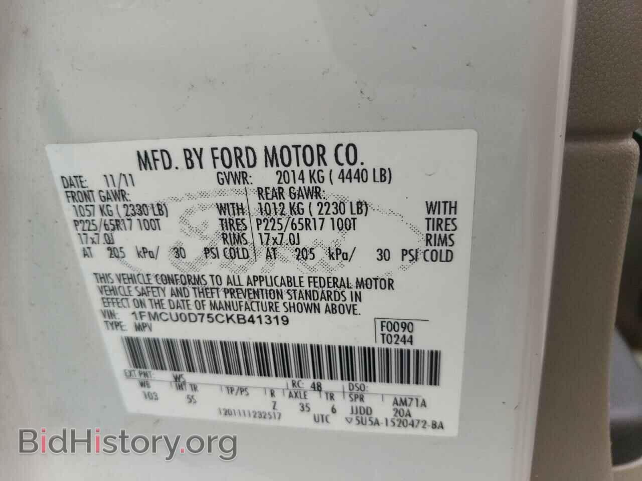 2012 FORD ESCAPE - VIN: 1FMCU0D75CKB41319 - Фото 13