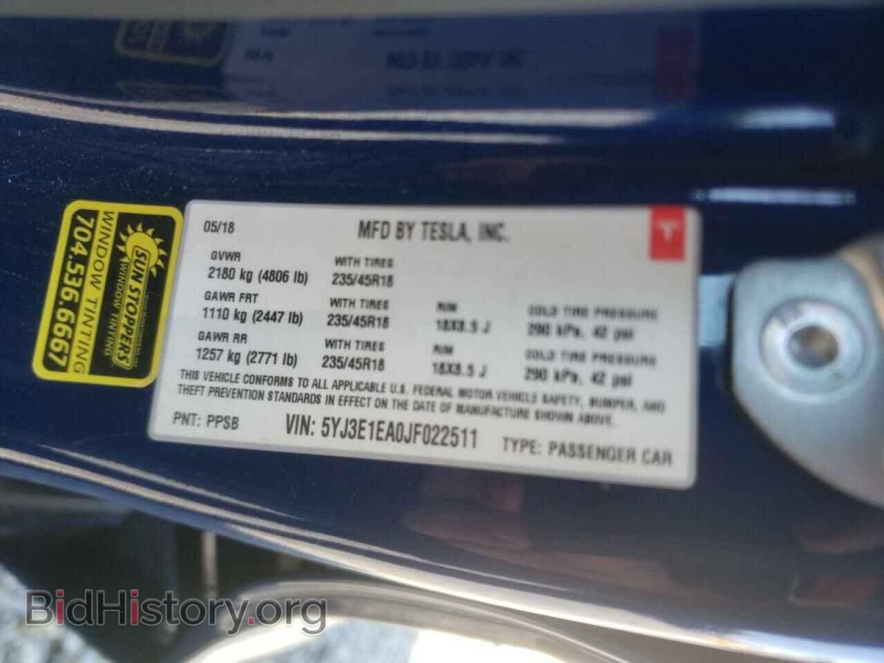 2018 TESLA MODEL 3 - VIN: 5YJ3E1EA0JF022511 - Photo 10