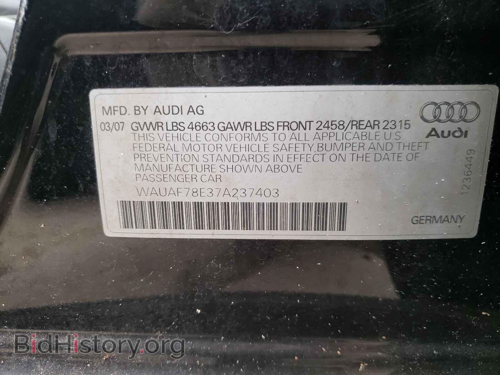 2007 AUDI A4 - VIN: WAUAF78E37A237403 - Photo 10