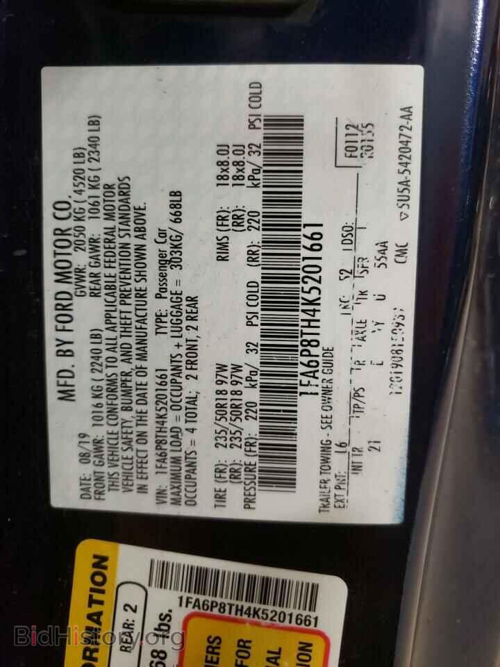 2019 FORD ALL Models - VIN: 1FA6P8TH4K5201661 - Фото 13
