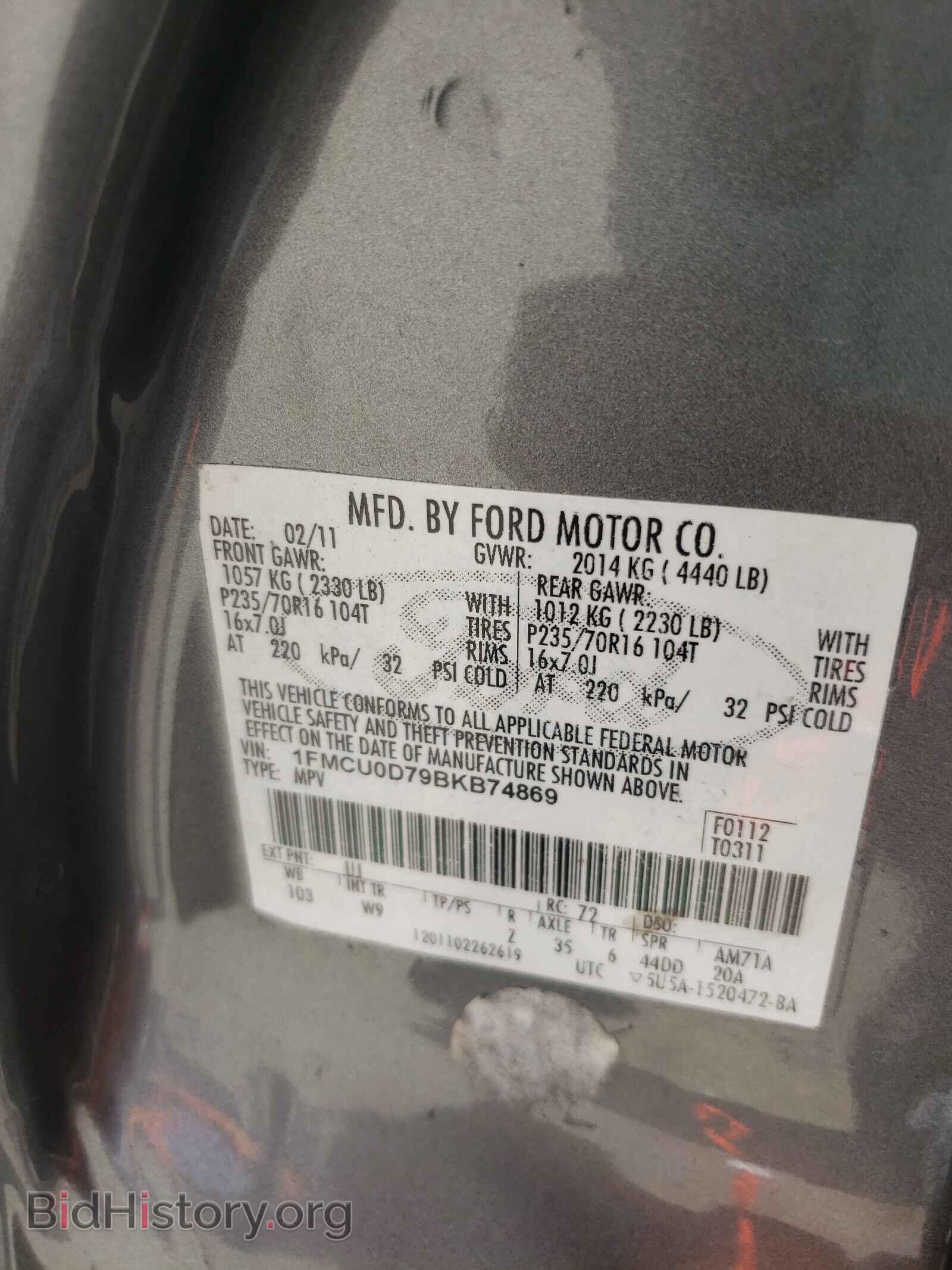 2011 FORD ESCAPE - VIN: 1FMCU0D79BKB74869 - Photo 9