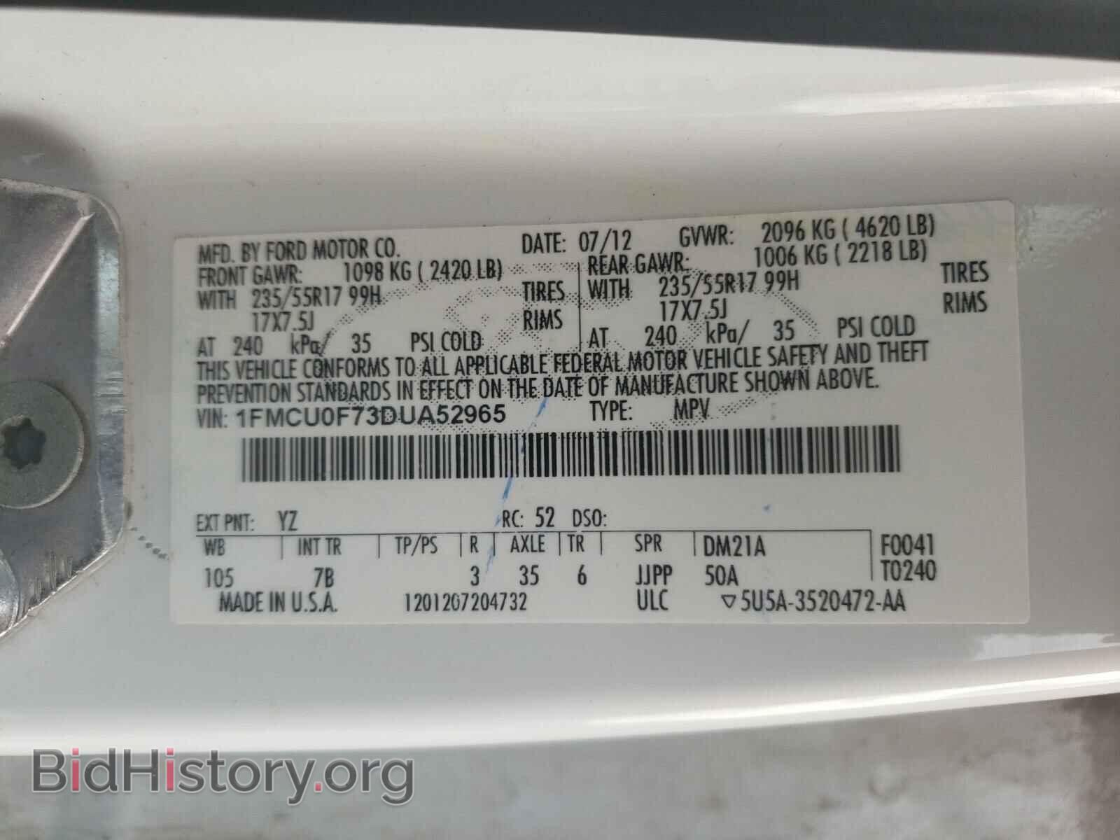 2013 FORD ESCAPE - VIN: 1FMCU0F73DUA52965 - Фото 10