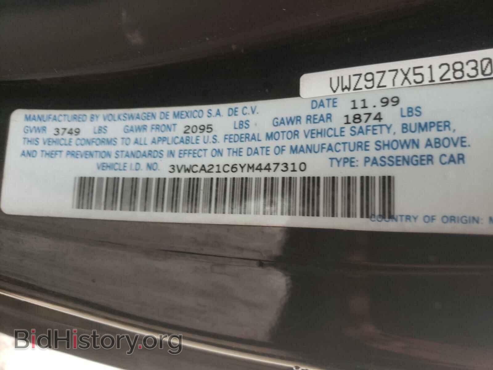 2000 VOLKSWAGEN BEETLE - VIN: 3VWCA21C6YM447310 - Фото 10