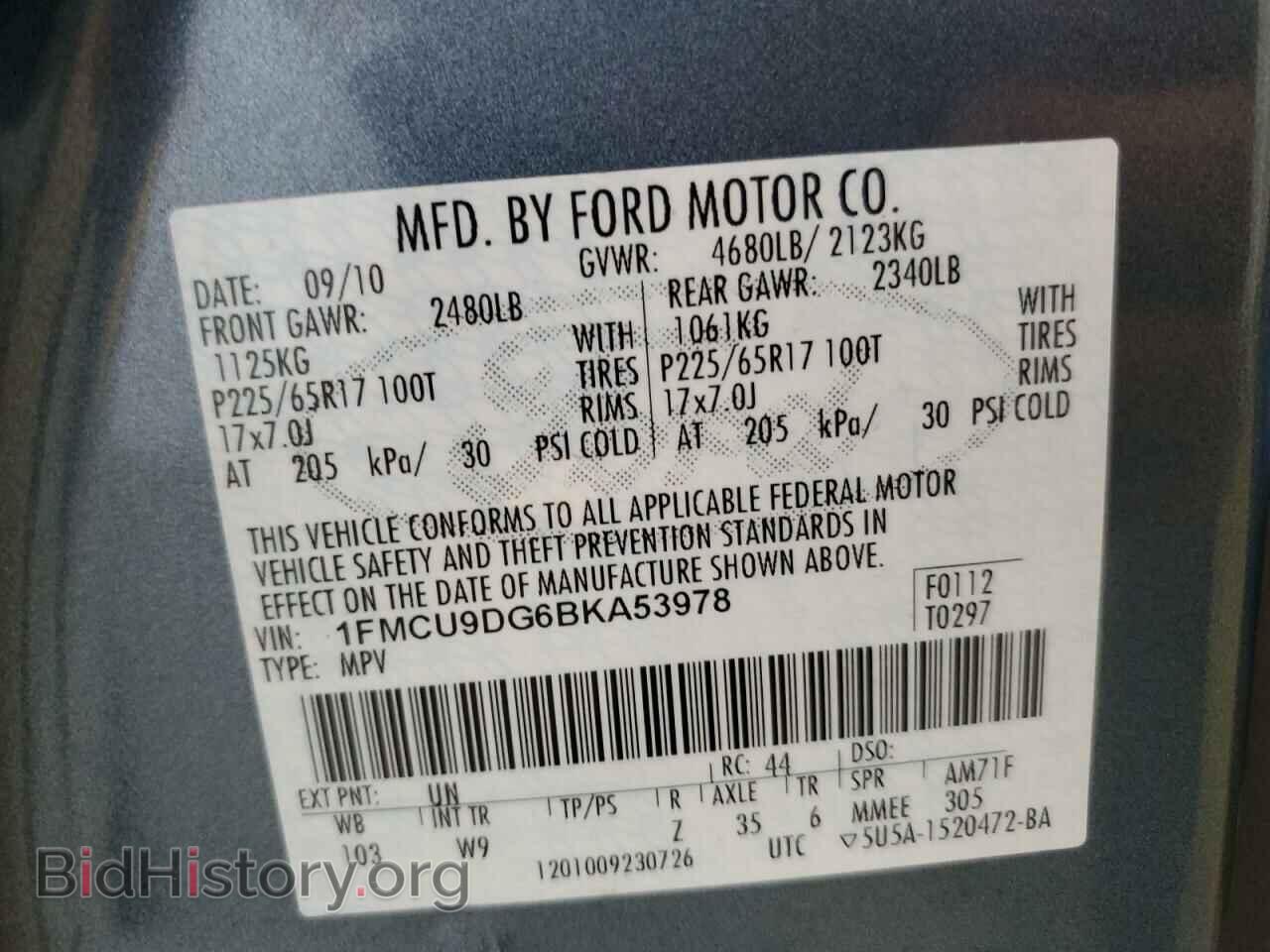 2011 FORD ESCAPE - VIN: 1FMCU9DG6BKA53978 - Фото 13
