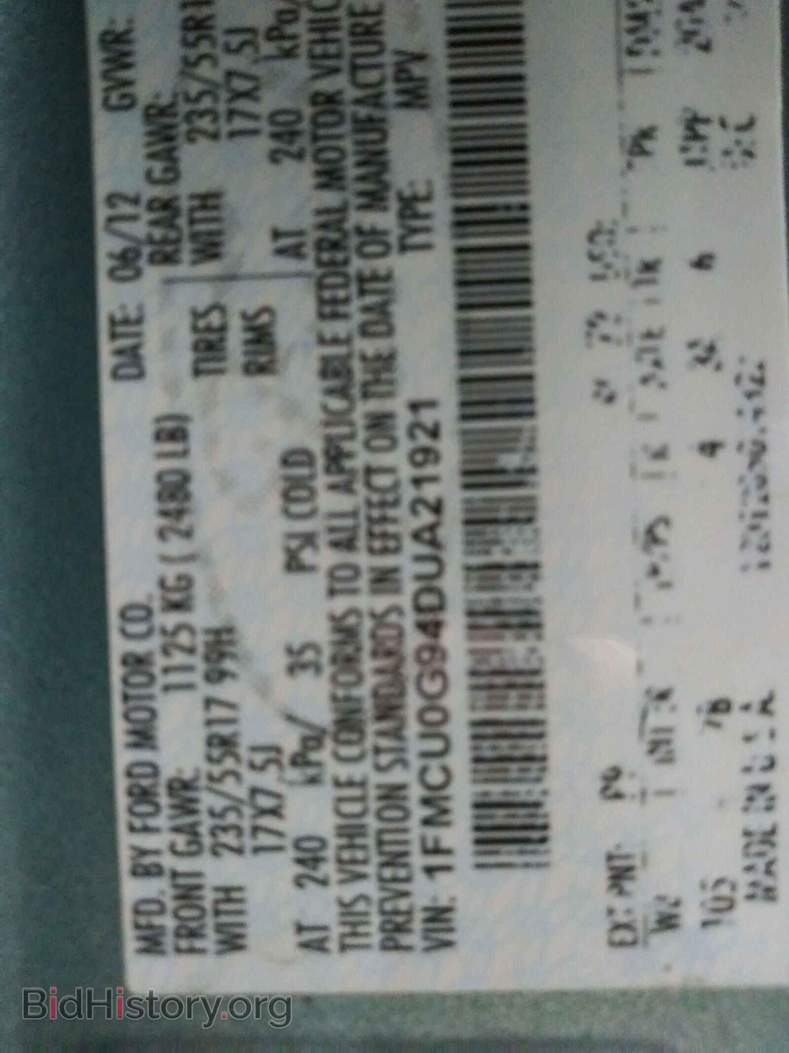 Photo 1FMCU0G94DUA21921 - FORD ESCAPE 2013