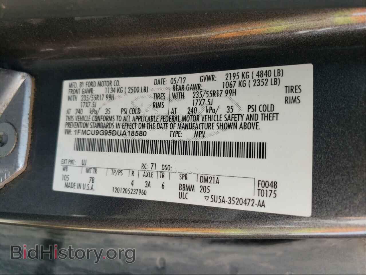 2013 FORD ESCAPE - VIN: 1FMCU9G95DUA18580 - Фото 10