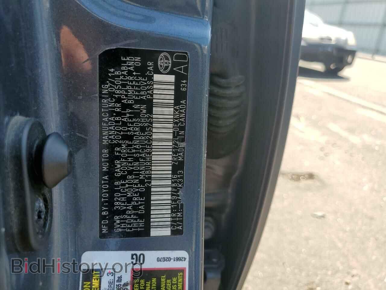 2014 TOYOTA COROLLA - VIN: 2T1BURHE9EC205752 - Фото 10