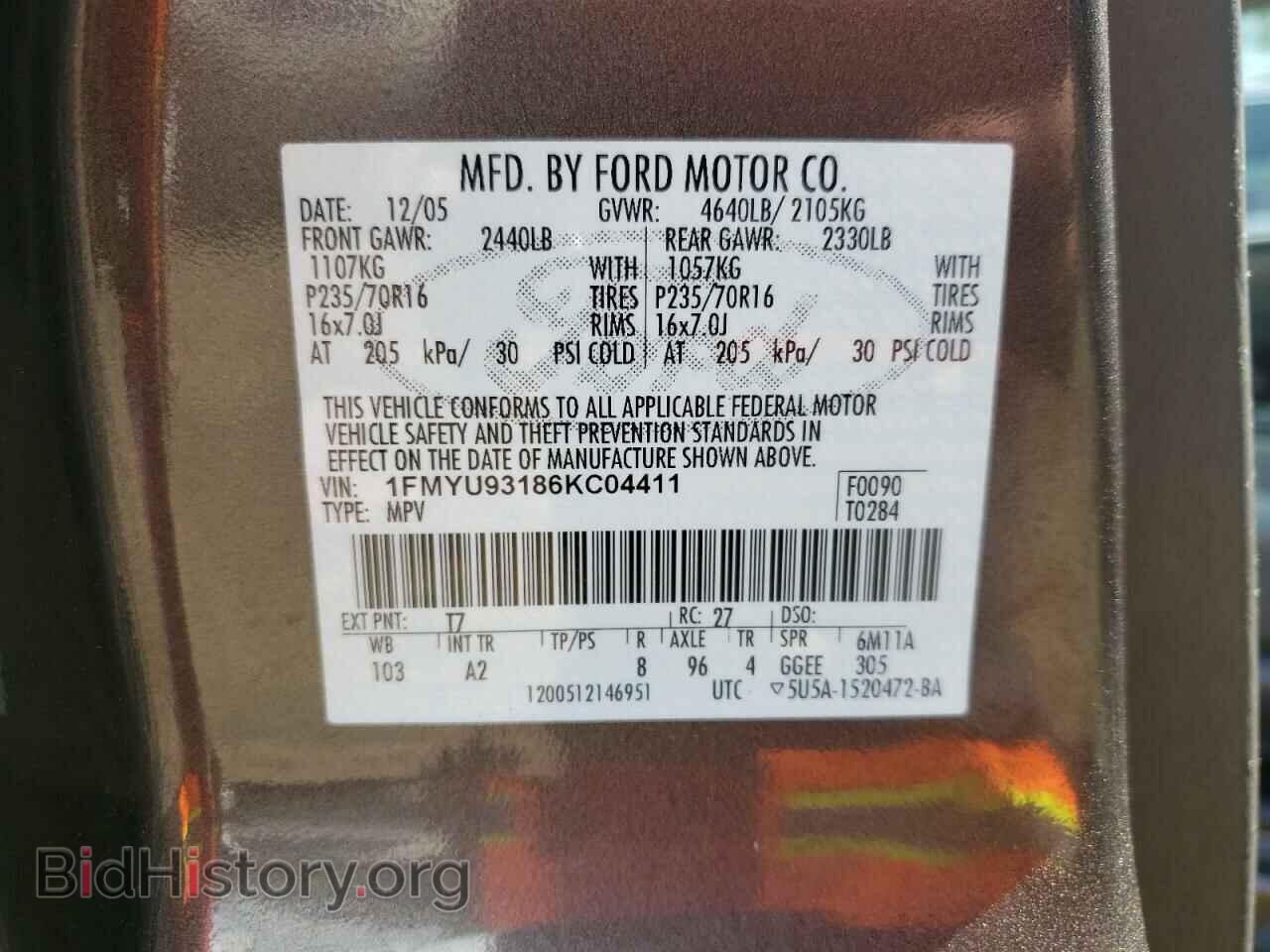2006 FORD ESCAPE - VIN: 1FMYU93186KC04411 - Фото 10