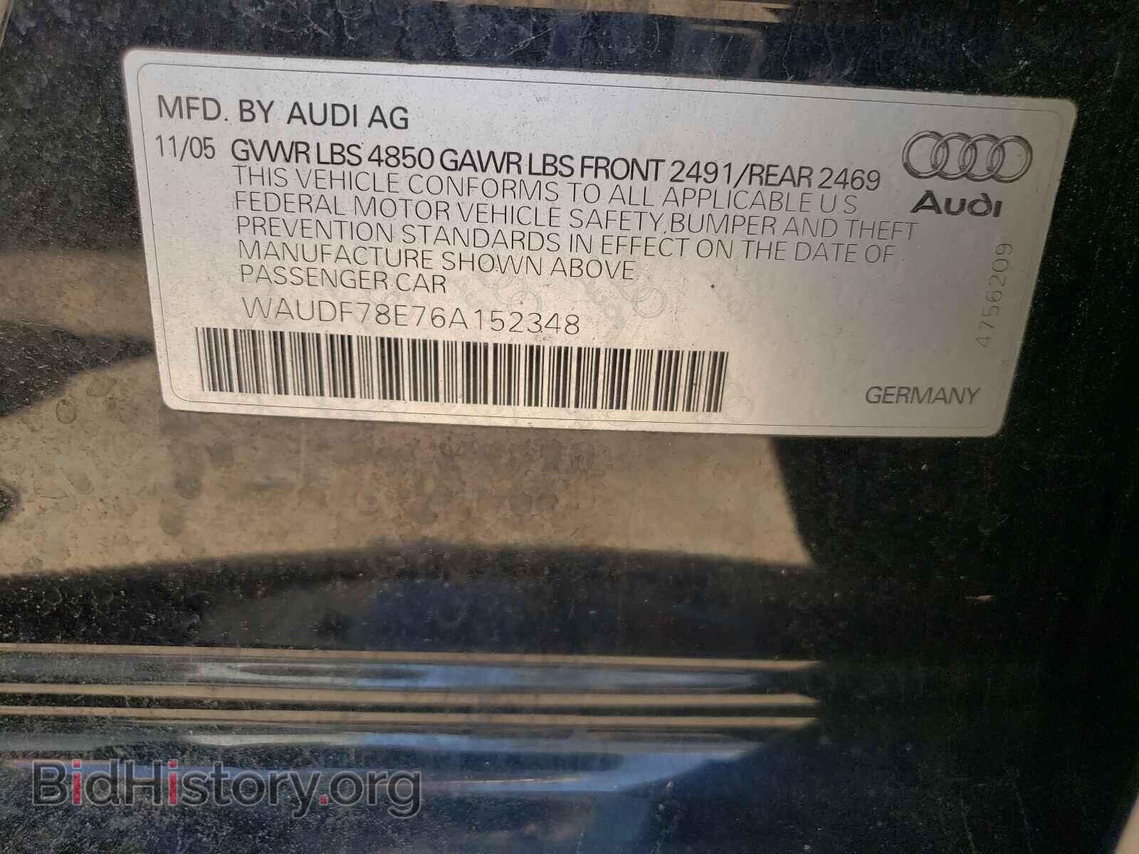 2006 AUDI A4 - VIN: WAUDF78E76A152348 - Фото 10