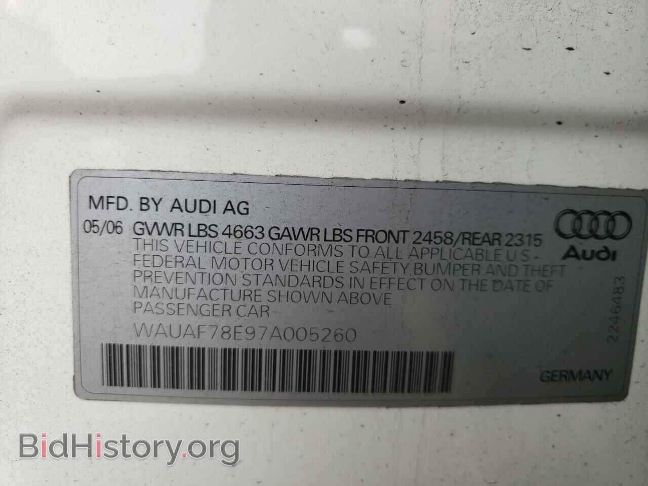 2007 AUDI A4 - VIN: WAUAF78E97A005260 - Фото 10