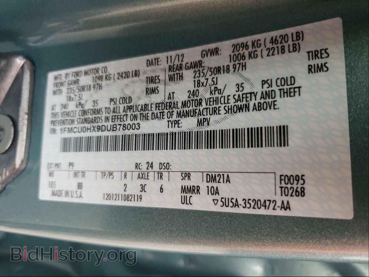 2013 FORD ESCAPE - VIN: 1FMCU0HX9DUB78003 - Фото 10