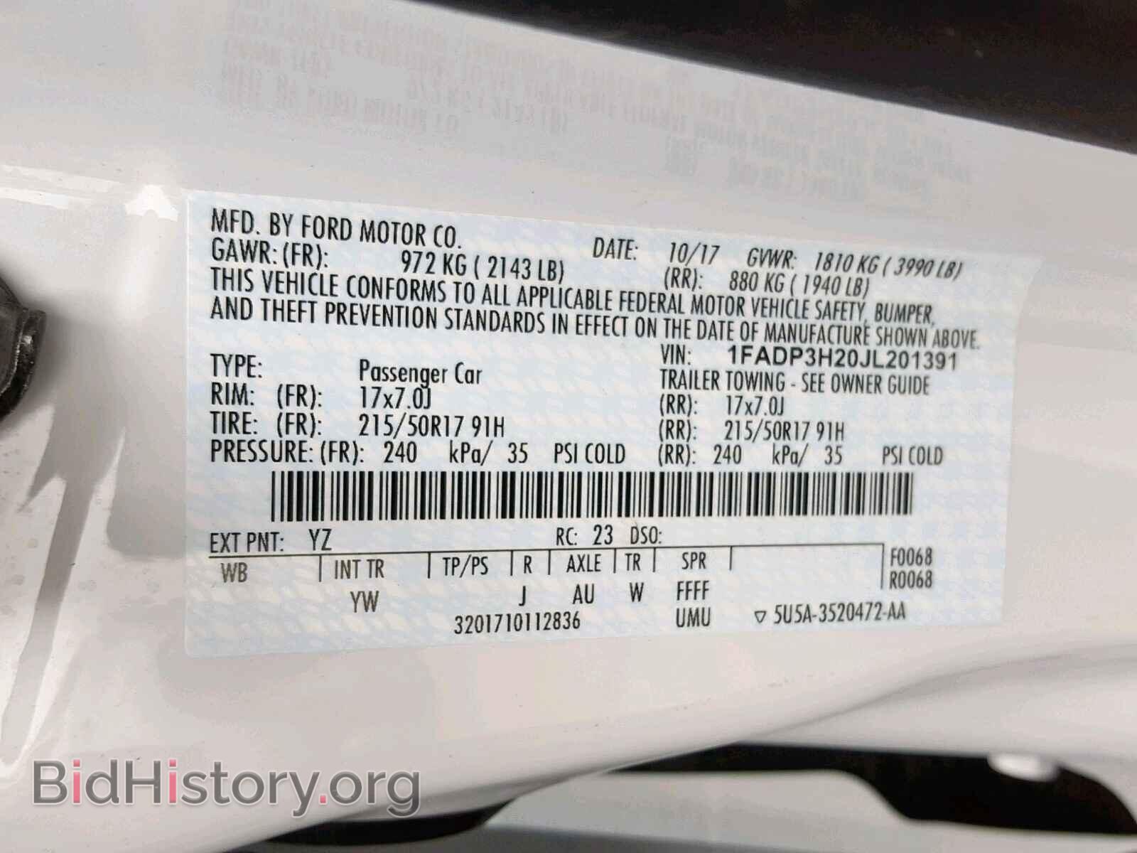 2018 FORD FOCUS - VIN: 1FADP3H20JL201391 - Фото 10