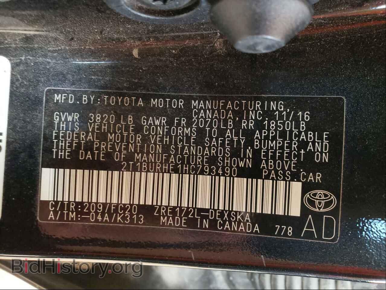 2017 TOYOTA COROLLA - VIN: 2T1BURHE1HC793490 - Фото 10