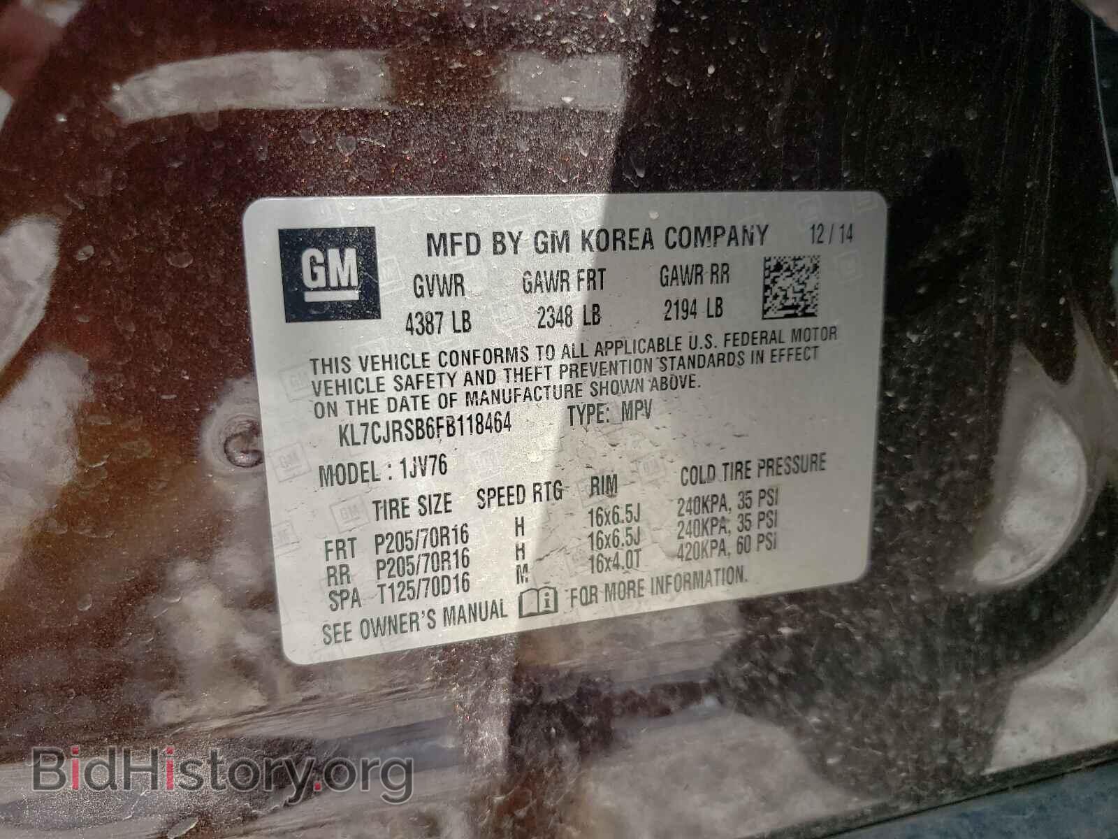 2015 CHEVROLET TRAX - VIN: KL7CJRSB6FB118464 - Фото 10