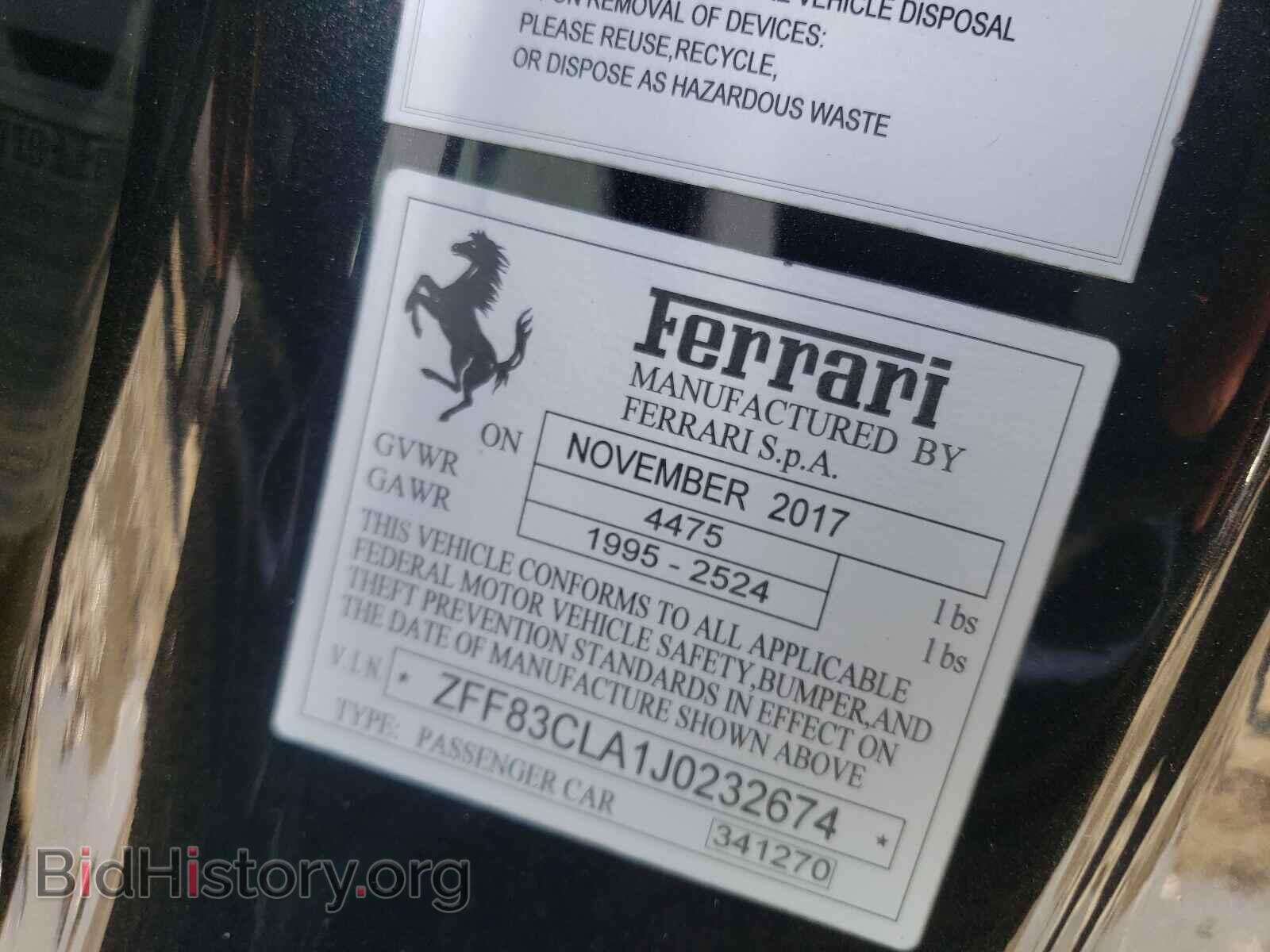 2018 FERRARI 812 - VIN: ZFF83CLA1J0232674 - Фото 10