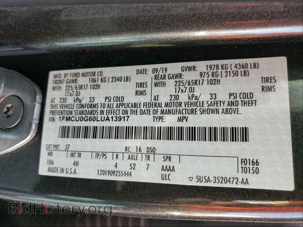 2020 FORD ESCAPE - VIN: 1FMCU0G60LUA13917 - Фото 10