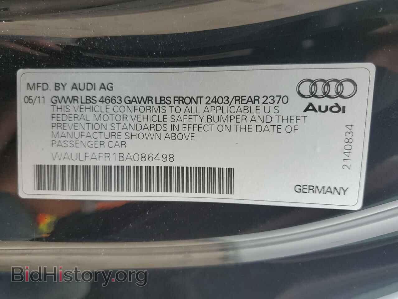 2011 AUDI A5 - VIN: WAULFAFR1BA086498 - Фото 12