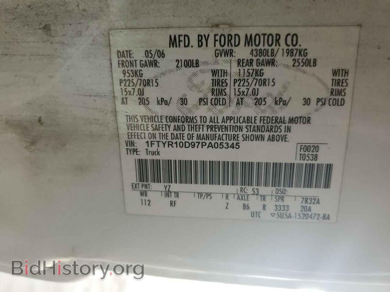 2007 FORD RANGER - VIN: 1FTYR10D97PA05345 - Фото 10