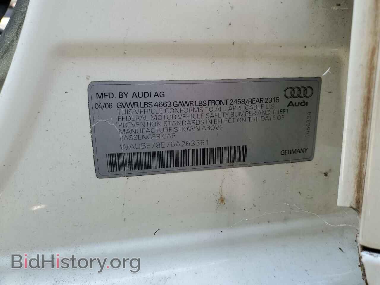 2006 AUDI A4 - VIN: WAUBF78E76A263361 - Фото 10