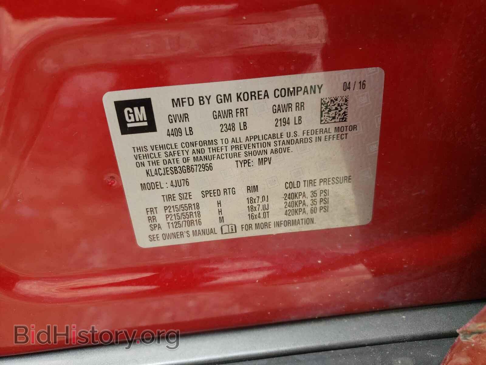 2016 BUICK ENCORE - VIN: KL4CJESB3GB672956 - Photo 10