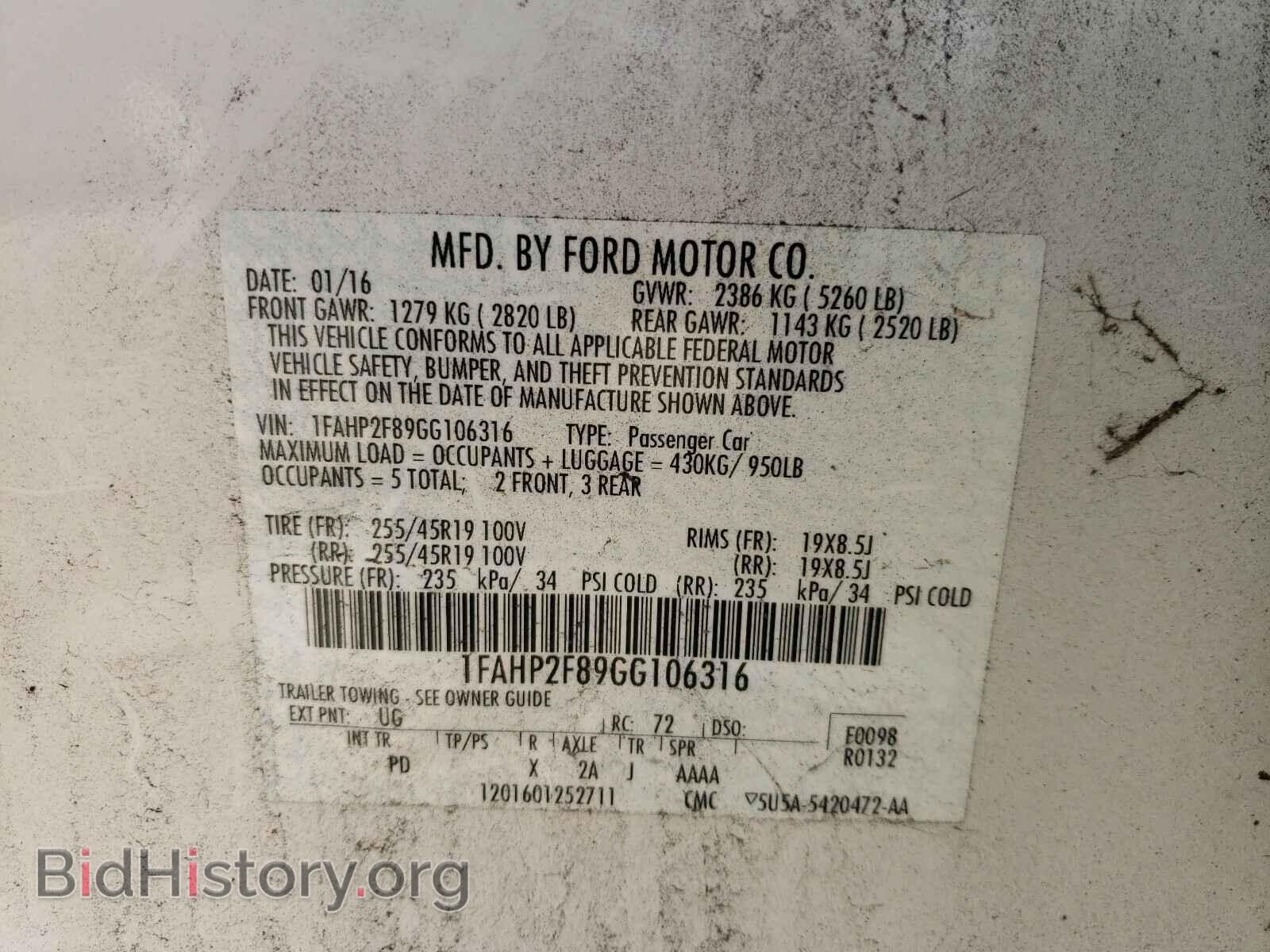 2016 FORD TAURUS - VIN: 1FAHP2F89GG106316 - Фото 10