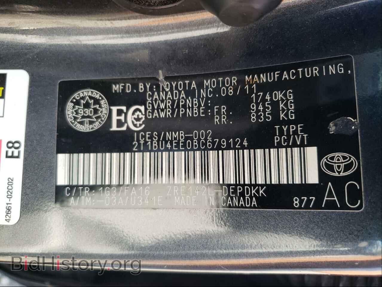 2011 TOYOTA COROLLA - VIN: 2T1BU4EE0BC679124 - Фото 10