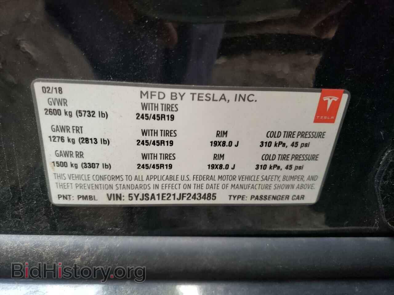 2018 TESLA MODEL S - VIN: 5YJSA1E21JF243485 - Фото 10