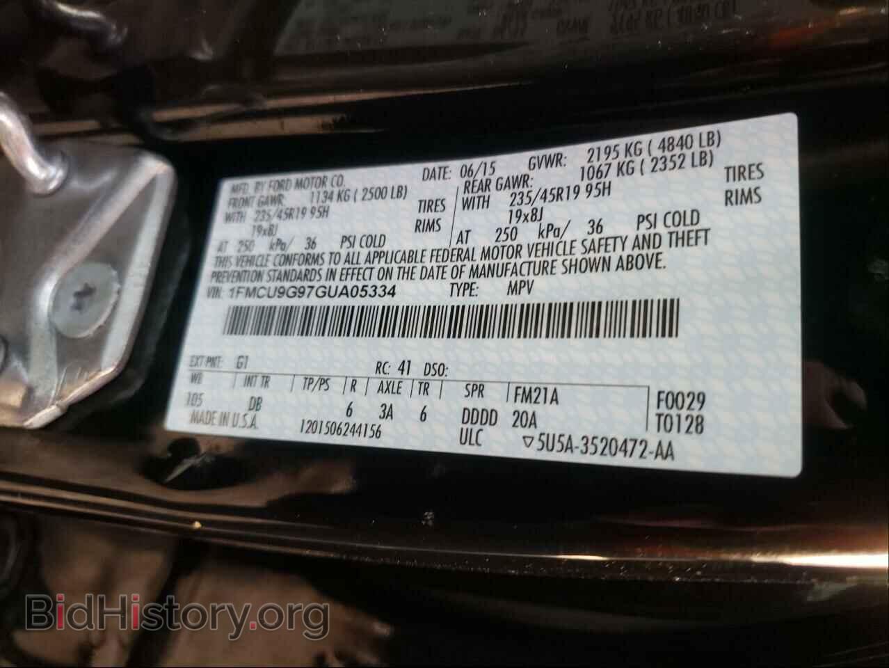 2016 FORD ESCAPE - VIN: 1FMCU9G97GUA05334 - Фото 10