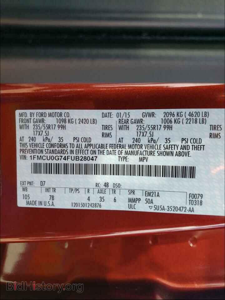 2015 FORD ESCAPE - VIN: 1FMCU0G74FUB28047 - Photo 10